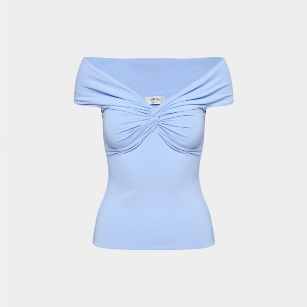 Aritzia Cornflower Blue Off-Shoulder Twist-Front Top